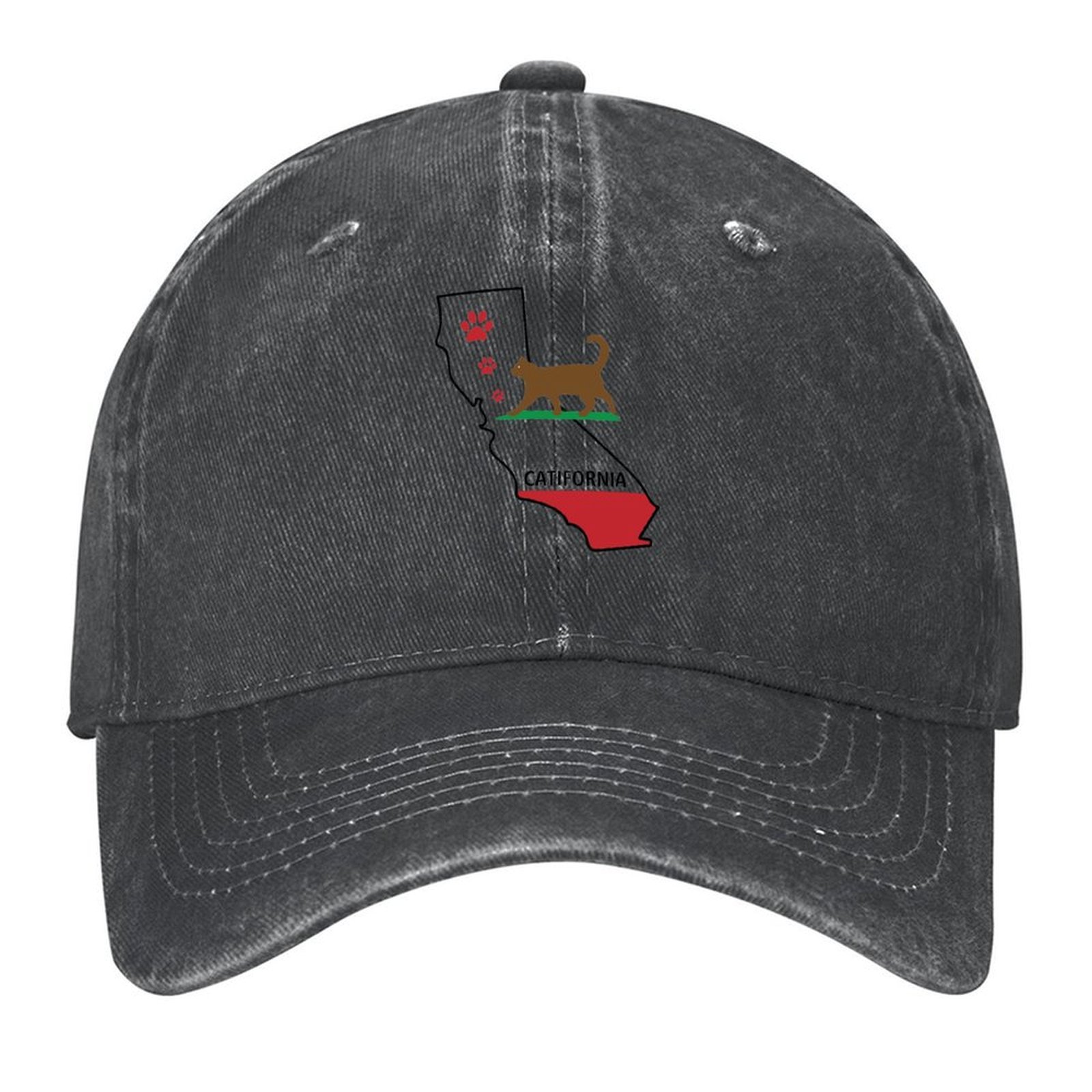 Golf Cap Dad - 캘리포니아 카티포니아 주 지도 고양이 발자국