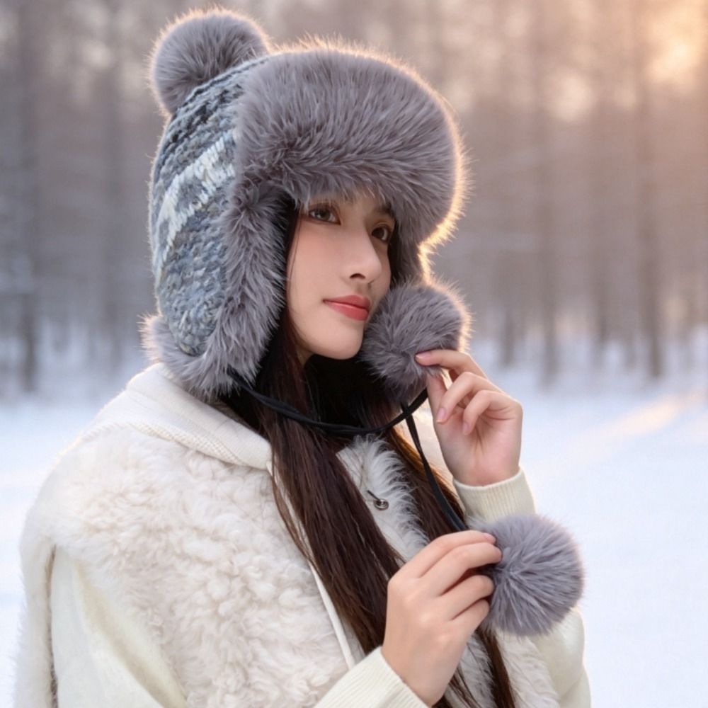 스타일리시한 폴리에스터 니트 트래퍼 모자, 폼폼 장식, - Trapper Hat Ear Flap 리뷰 및 가격