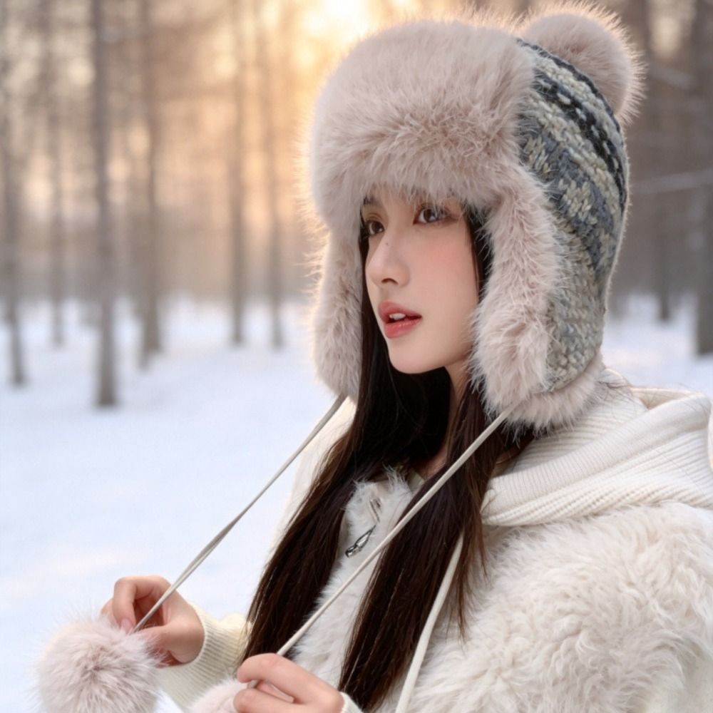 스타일리시한 폴리에스터 니트 트래퍼 모자, 폼폼 장식, - Trapper Hat Ear Flap 리뷰 및 가격